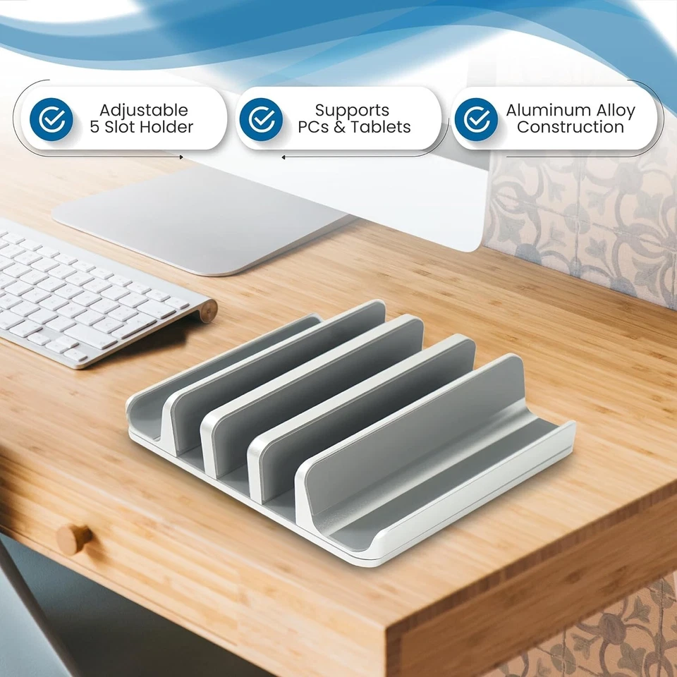 Elestoria Adjustable Multiple Laptop Vertical Stand Holds 5 Devices - Silver - Image 4 of 4