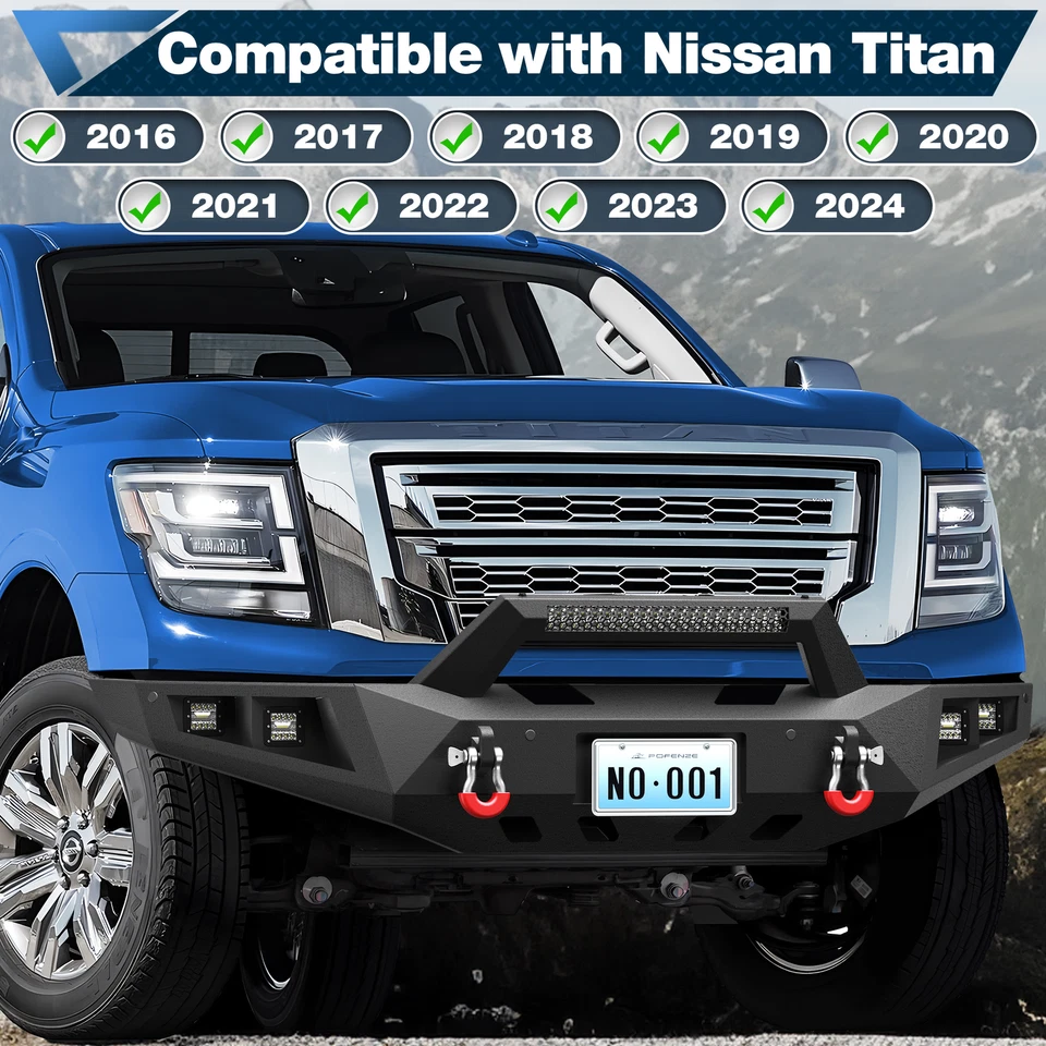 Front Bumper W/ Winch Plate & LED Lights Off-Road New For 2016-2025 Nissan Titan - Image 2 of 4