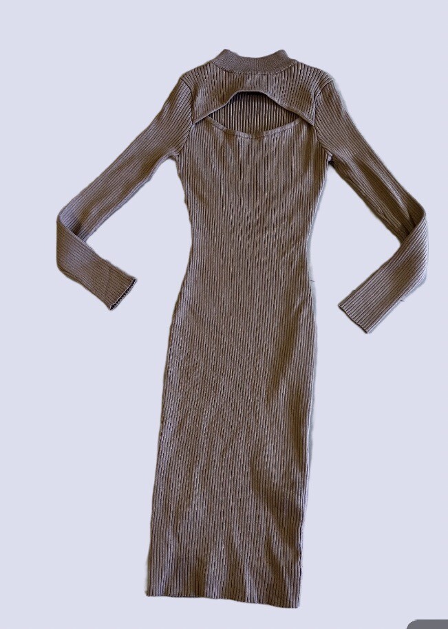 womens a line sweater dress Womens Cashmere Ribbed Knit Wrap Dress Long Sleeve V Neck Midi Dresses Beige / XL