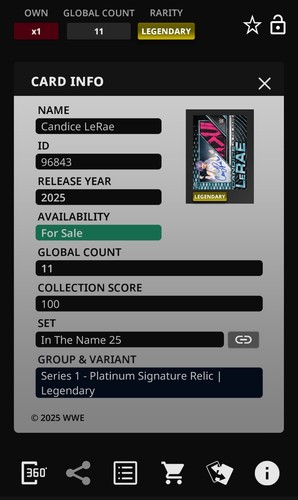 Topps WWE Slam 2025 Candice LeRae In the Name Platinum Sig Relic Legendary Digit - Picture 2 of 2