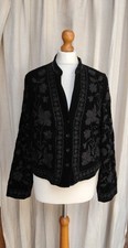 ZARA BLACK VELVET EMBROIDERED TAPESTRY JACKET BLAZER SHIRT SIZE M MEDIUM  12 14