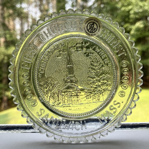 Sandwich MA Cape Cod Chirstopher Wren First Church VTG Pairpoint Glass Cup Plate - Picture 4 of 11