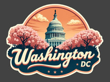 Washington Dc Sticker Vinyl Decal Capitol Building Cherry Blossoms Retro Travel Washington Dc Sticker Vinyl Decal Capitol Building Cherry Blossoms Retro Travel