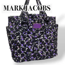 Excellent Condition MARK JACOBS Tote Bag Shoulder Bag Black Purple Floral A4 Lar