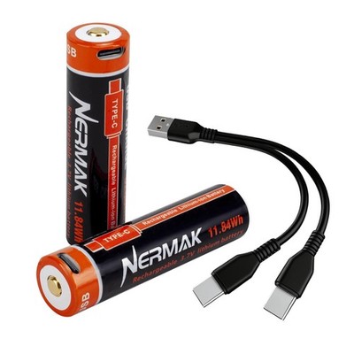 NERMAK 3.7V 3200mAh USB Rechargeable Lithium lon Battery for Flashlights, Hea...