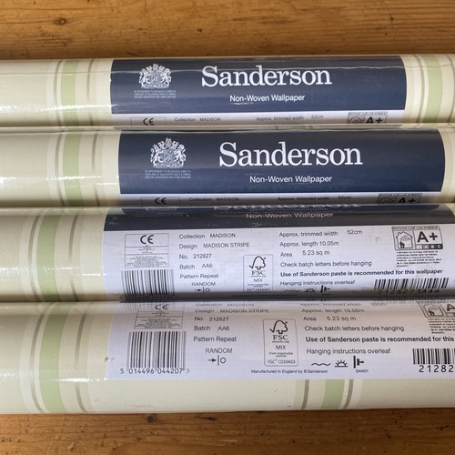 X4 rollos de papel tapiz Sanderson Madison a rayas verde/neutro 10,05 m X 52 cm 212827