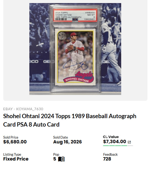 2024 TOPPS SHOHEI OHTANI 1989 GOLD AUTO /50 PSA 8 WITH /10 AUTO view 6