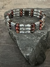 Silver Magnetic Hematite Therapy Bracelet Anklet Necklace 3 Row w Red Tiger Eye