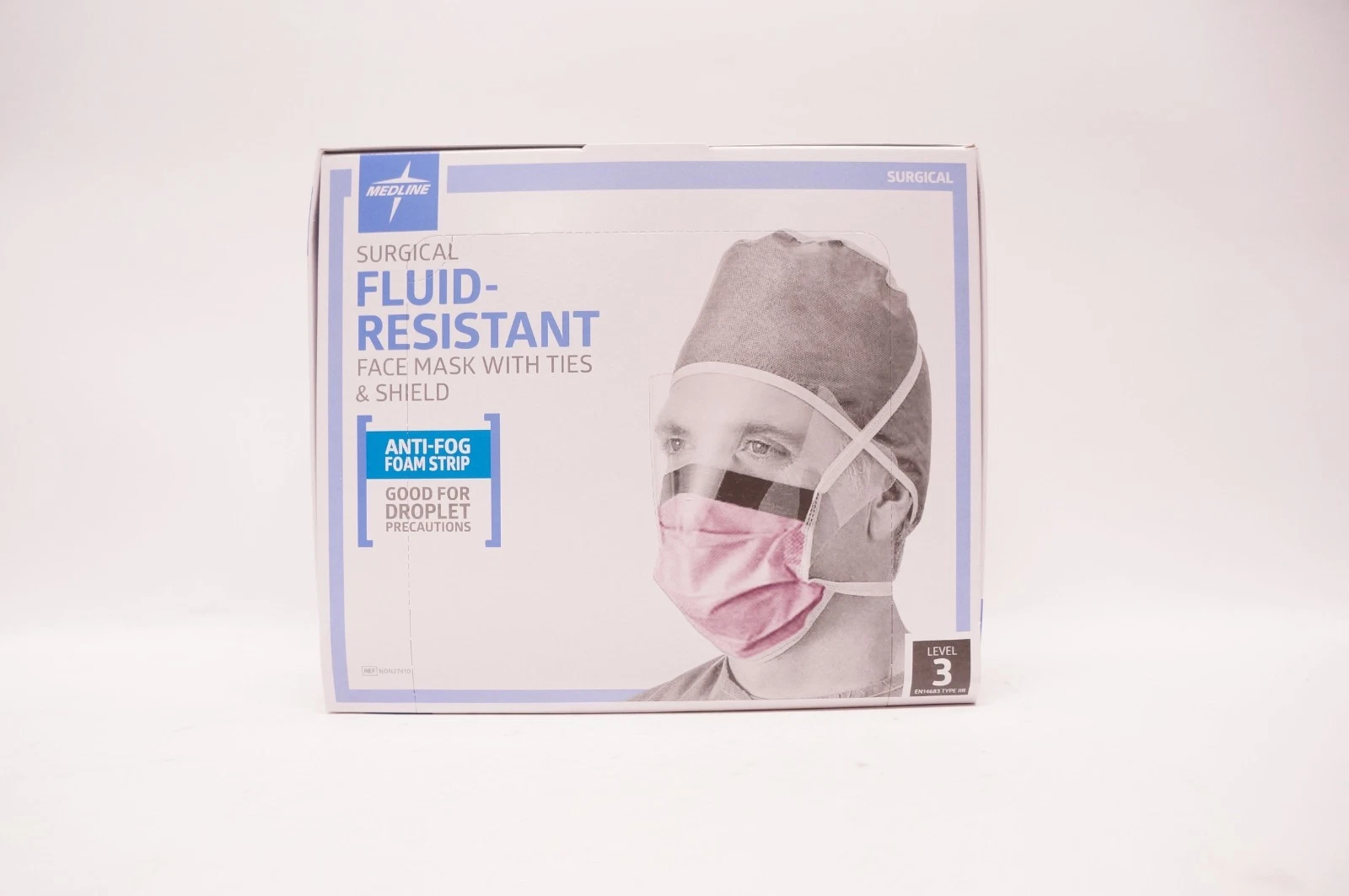 Medline Surgical FluidResistant Face Mask w/ties & shield Bx/25 Level 3 NON27410
Opens in a new wind