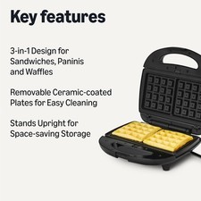 3-In-1 Toastie Maker, Panini Press and Waffle Maker with Removable Plates, 700W