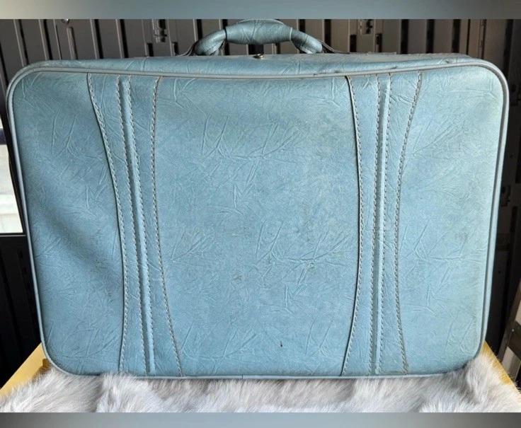 Rara Mala Macia Vintage "Três Estrelas" Anos 70 Couro Azul-petróleo Meio Século - Imagem 3 de 4