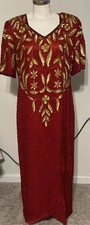 Grace Red Gold Long Sequin Dress V-Neck Half Sleeves Plus Size 2X