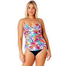 Anne Cole Women Dance Floor Palm Twist Front Bandeau Tankini Swim Top Size M