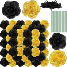 Yunlly 100 Pcs Artificial Flowers Fake Silk Roses Long Stem Rose Bouquet Wedding