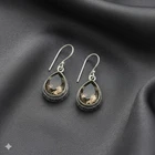Pear Natural Smoky Quartz Dangle Drop Minimal Dainty Earrings Jewelry 925 Silver