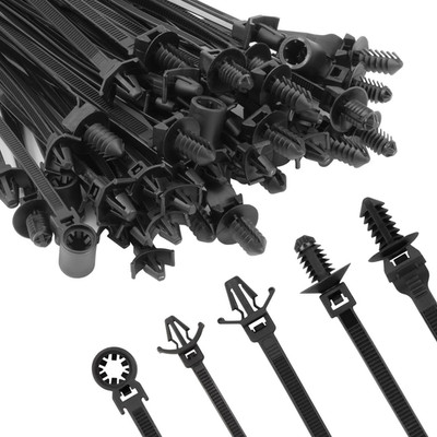 210 PCS Automotive Installation Black Push Mount Cable Zip Ties Assorted Sizes,