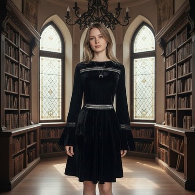 Black Velvet Dress L Belle Sleeve Vampire Whimsigoth Vamp Romantic Witchy Grunge