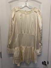 LoveShackFancy Cream Silk Mini Dress Size 10 Long Sleeve