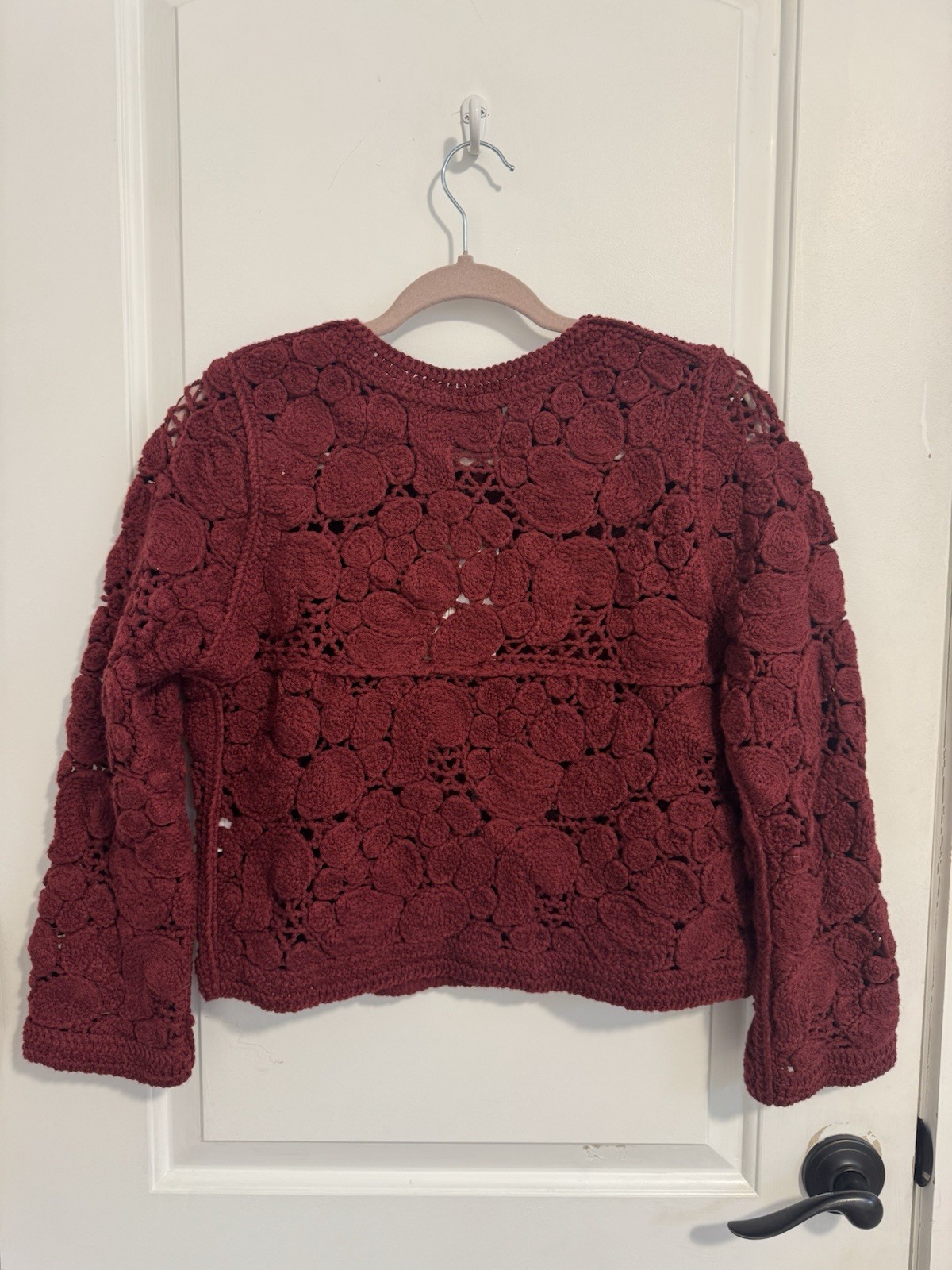 ZARA NWT $99 WOMAN SS25 KNIT MACRAME CARDIGAN BURGUNDY | 1957/001 thumbnail 7