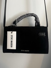 Steve Madden Black Shoulder Bag Turn Lock Logo Charm Accent Designer
