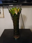 HUGE! Fenton Antique Rustic Green Carnival Swung Glass Funeral Vase Plunger Base