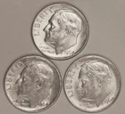 (3) 1964 Roosevelt Dimes - Extra Fine/AU - #5881E - FREE SHIPPING