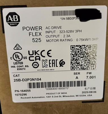 Allen-Bradley 25B-D2P3N104 PowerFlex 525 0.75kW AC Drive 25BD2P3N104