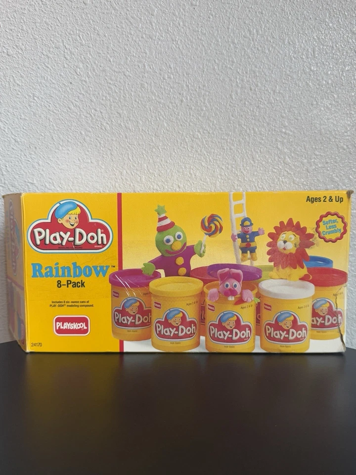¡SÚPER RARO DE COLECCIÓN! Playskool Play-Doh Rainbow 1992 paquete de 8 con sombrero azul Doh Foto 2 de 4