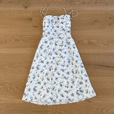 Reformation Midi Dress Floral Linen Christen Size 0 White Blue