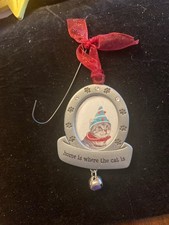 Metal Cat Picture Frame Christmas Ornament with Paw Prints  Jingle Bell