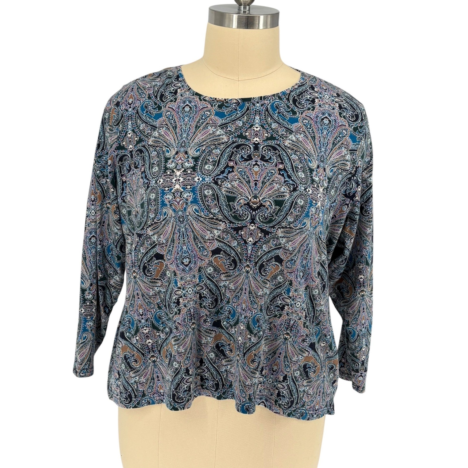 Croft & Barrow Classic Tee Blue Paisley 100% Cotton 3X