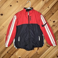 Vtg 90s Nike Youth L 14/16 Reversible Winter Coat Fleece Lined Logo Black Red