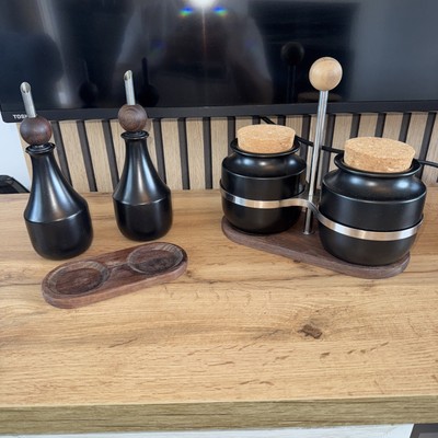 Ikea Krosamos X2 Nussbaum Sockel Stahlhalter & 2 Gläser 2 Flaschen mit Stopfen