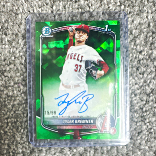 2025 Bowman Chrome Draft 1st Sapphire Tyler Bremner Angels RC Auto Green /99