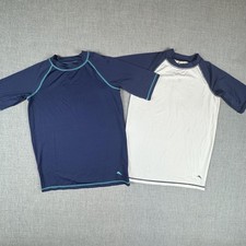 2 Tommy Bahama Swim Shirt Boys Youth XL Blue White Short Sleeve Rash Guard UPF