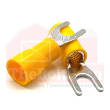 Yellow PVC/Vinyl #8 Fork Crimp Connectors Terminals, AWG 12-10