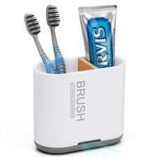 Toothbrush and Toothpaste Holder with Bamboo Divider for Bathroom White