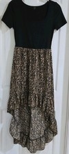 SHEIN Womens Floral High Low Dress Ruffle Scoop Neck Black Brown Beige S