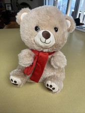 Toy Box Brown Teddy Bear Plush Sewn Eyes Red Bow 11 Inch Stuffed Animal