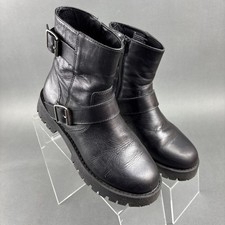 Steve Madden Crusader Women s Genuine Leather Zip Side Lug Boot Black Size 7M
