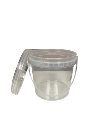 Clear Plastic Bucket with Lid and Handle (1L) Ice Cream Tub (2 Pack)