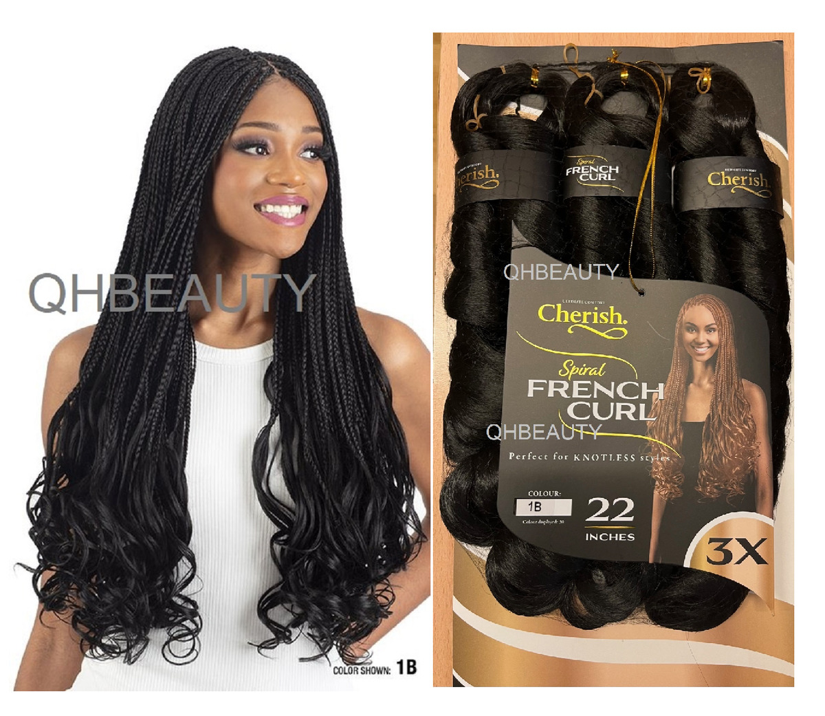 CHERISH SYNTHETIC CURLY SPIRAL HAIR EXTENSION BRAID - 3 x SPIRAL FRENCH  CURL 22