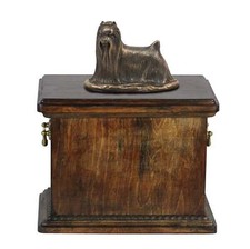 Solid Wood Casket Yorkshire Terrier Memorial Urn for Dog's ashes,with Dog s