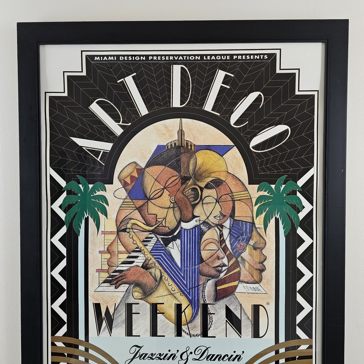 アート・デザイン・音楽 ART DECO POSTERS Rare Vintage 1996 Art Deco Miami Beach Jazz Poster 39x27