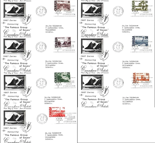Canada FDC - 1967 - Centennial Issues , Scott #'s 461-465b, 7 Rosecraft FDCs