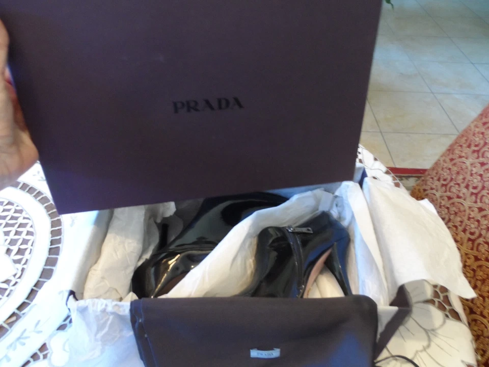 Prada Black Patent Leather Ankle Boots Size 36.5M - Image 2 of 4