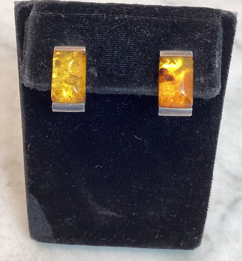Vintage Sterling Silver Amber Rectangular Stud Ea… - image 10