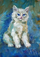 9x6 Cute White Kitten Portrait Original Painting Signed