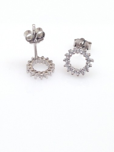 925 Sterling Silver Tiny Cz Open Circle Stud Earrings Small Studs 6mm
