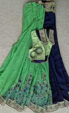 Bollywood designer Cut half n Half Saree  Blouse  Matching Silk stone Bangles